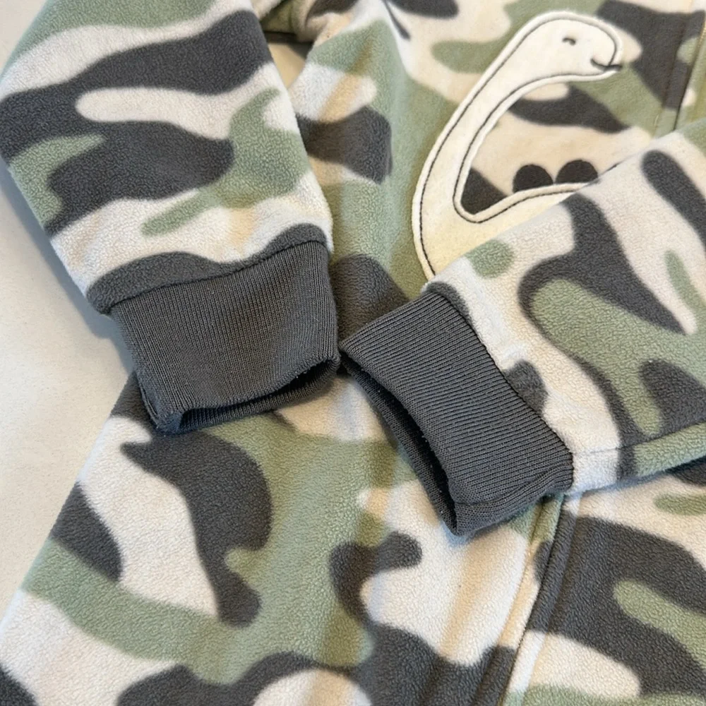 Carter’s footie pajamas white brown green camo dinosaur size 2T